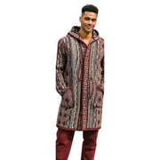 Men’s Grey Patterned Wool Blend 3/4 Hooded Jacket