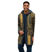Men’s Navy Patterned Wool Blend 3/4 Hooded Jacket