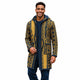 Men’s Navy Patterned Wool Blend 3/4 Hooded Jacket