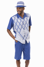 Royal 2 Piece Criss Cross Print Regular Fit Short Pants Walking Suit by Montique