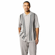 Men’s 2 Piece Short Sleeve Set with Geometric Pattern - Grey
