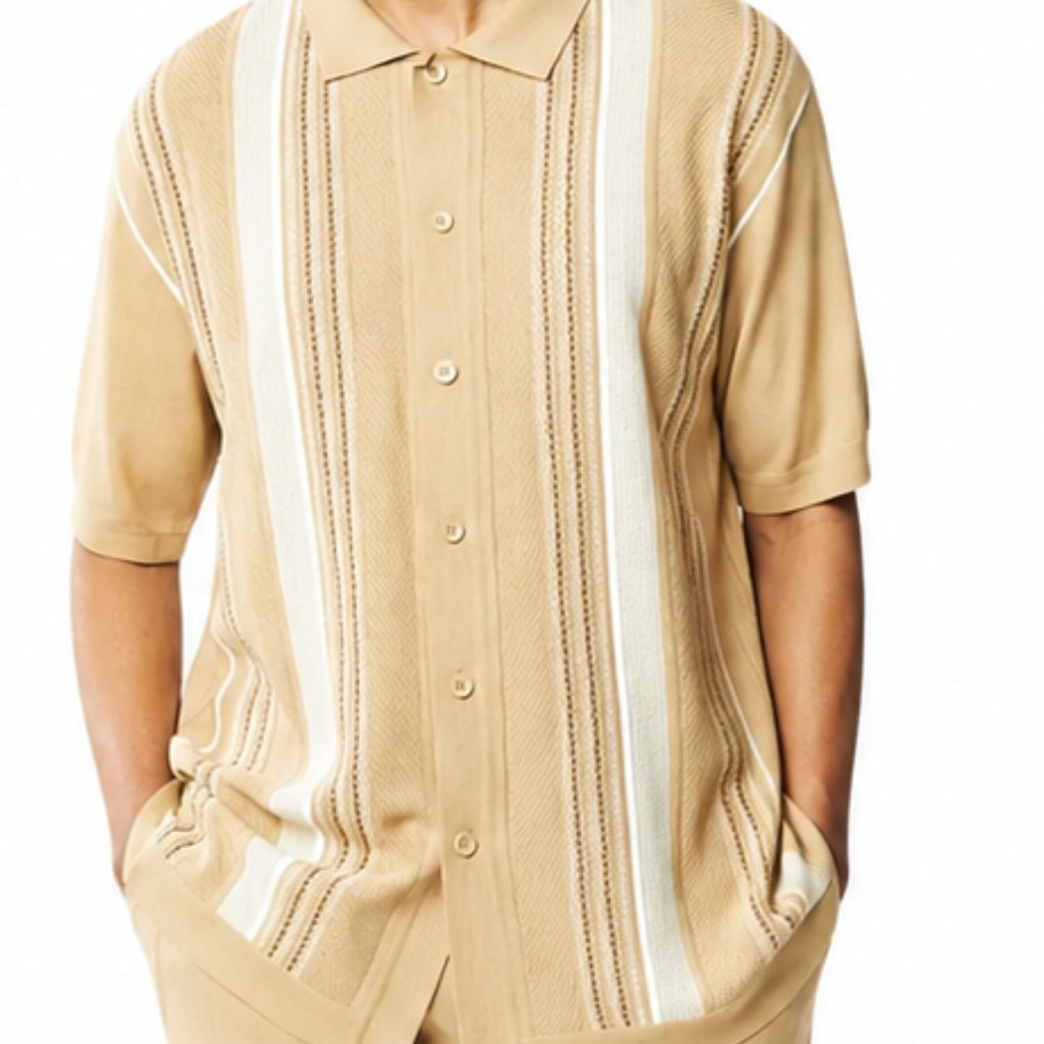 vertical textured stripe detail khaki walking suit shirt
