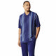 Navy Vertical Textured Stripe Short Sleeve Walking Suit