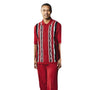 Andromis Collection: Men's Red 2-Piece Short Sleeve Set with Vertical Geometric Stripes