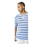 Men's Blue Stacy Adams Striped Dyed Knit Pullover Shirt
