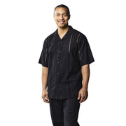 Stacy Adams Linen Jacquard 2 Piece Short Sleeve Set - Black