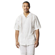 Stacy Adams Linen Jacquard 2 Piece Short Sleeve Set - White