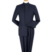 Navy Blue Mandarin Collar Classic Fit Clergy Suit with Pleated Pants