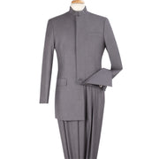 Light Grey Mandarin Collar Classic Fit Clergy Suit with Pleated Pants
