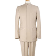 Tan Mandarin Collar Classic Fit Clergy Suit with Pleated Pants
