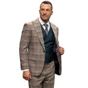 Men’s 3-Piece Modern Fit Plaid Suit with Double Breasted Vest - Jade