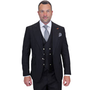 3-Piece Peak Lapel Suit with Gold Button Vest - Black