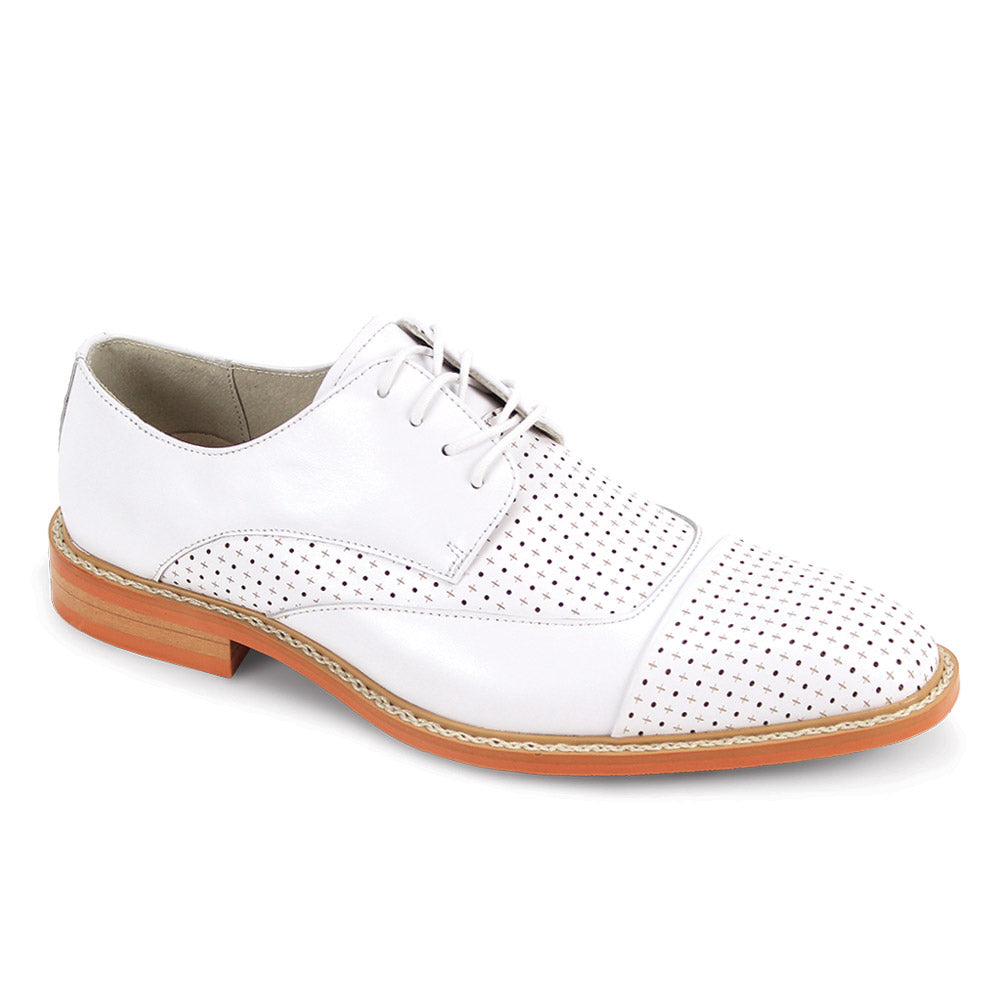 Men's White Cap Toe Leather Lace-Up Dress Shoes – Suits & More