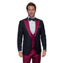 ChicChato Collection: Black Tuxedo with Burgundy Peak Lapel and Accents - Modern Fit
