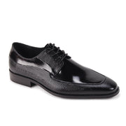 Men's Black Embossed Leather Moc Toe Lace-Up Dress Shoes