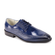 Men's Cobalt Embossed Leather Moc Toe Lace-Up Dress Shoes