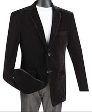 Velvet Single-Breasted 2 Button Regular Fit Blazer - Black