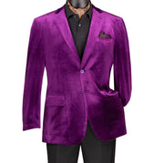 Velvet Single-Breasted 2 Button Regular Fit Blazer - Purple
