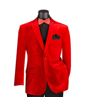 Velvet Single-Breasted 2 Button Regular Fit Blazer - Red