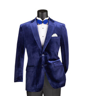 Velvet Single-Breasted 2 Button Regular Fit Blazer - Sapphire