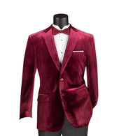 Velvet Single-Breasted 2 Button Regular Fit Blazer - Wine