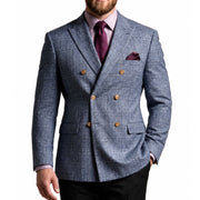 Men's Blue Double Breasted Windowpane Stretch Blazer