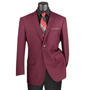 Solid Color Single Breasted Regular Fit Blazer - Burgundy