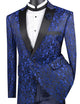 Luxnova Collection: Blue Jacquard Print Shawl Lapel Blazer – Regular Fit
