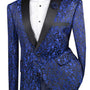 Luxnova Collection: Blue Jacquard Print Shawl Lapel Blazer – Regular Fit