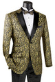 Luxnova Collection: Gold Jacquard Print Shawl Lapel Blazer – Regular Fit