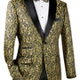 Luxnova Collection: Gold Jacquard Print Shawl Lapel Blazer – Regular Fit