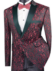 Jacquard Shawl Lapel Two-Button Blazer - Red