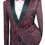 Luxnova Collection: Red Jacquard Print Shawl Lapel Blazer – Regular Fit