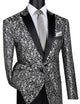 Luxnova Collection: Silver Jacquard Print Shawl Lapel Blazer – Regular Fit