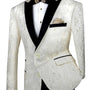 Luxnova Collection: Ivory Jacquard Print Shawl Lapel Blazer – Regular Fit