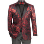 Orionis Collection: Red Paisley Embossed Satin Peak Lapel Velvet Blazer – Modern Fit