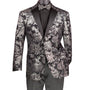 Orionis Collection: Silver Paisley Embossed Satin Peak Lapel Velvet Blazer – Modern Fit