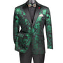 Orionis Collection: Emerald Paisley Embossed Satin Peak Lapel Velvet Blazer – Modern Fit