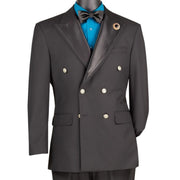 Men's Double Breasted Satin Peak Lapel Modern Fit Blazer with Bow Tie - Black