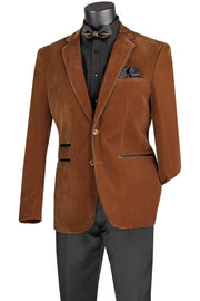 Bourbon Velvet Faux Leather Trim Slim Fit Blazer