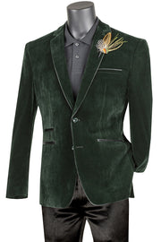 Emerald Velvet Faux Leather Trim Slim Fit Blazer