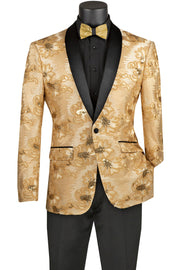 Men’s Embroidered Slim Fit Blazer - Champagne-Beige