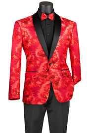 Men’s Embroidered Slim Fit Blazer - Red