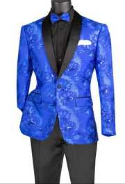 Men’s Embroidered Slim Fit Blazer - Royal Blue