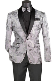 Men’s Embroidered Slim Fit Blazer - Silver