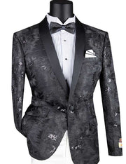 Men’s Embroidered Slim Fit Blazer - Black
