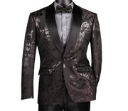 Men’s Floral Jacquard Slim Fit Blazer with Bow Tie - Black
