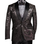 Maia Collection: Black Floral Jacquard Slim Fit Blazer