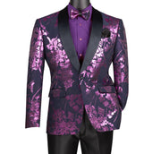 Men’s Floral Jacquard Slim Fit Blazer with Bow Tie - Lavender