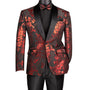 Maia Collection: Red Floral Jacquard Slim Fit Blazer